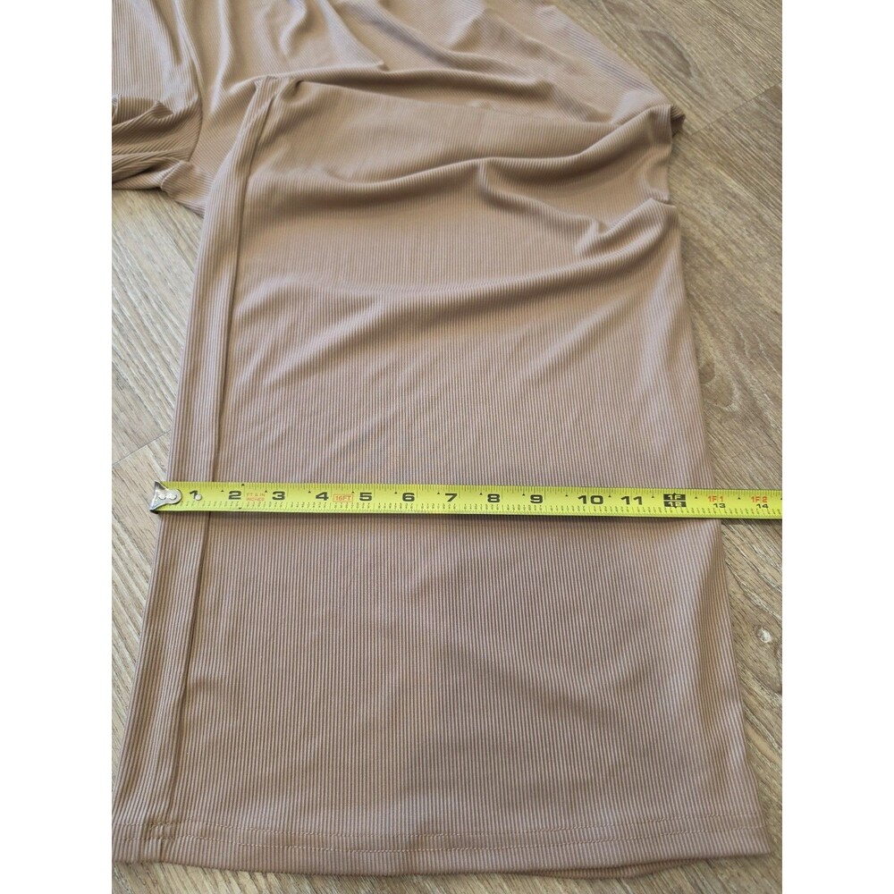 Cider Women's Wide Leg Ribbed Palazzo High Rise Pants Size L Nude Coffee Beige - Picture 7 of 8